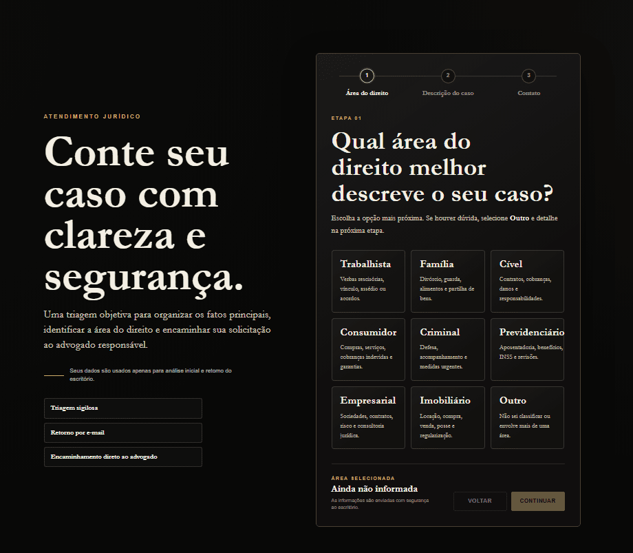 Captura de tela de um site para Advocacia
